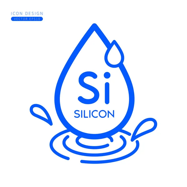 Minerales Silicio Icono Azul Gotas Agua Salpicando Olas Aisladas Sobre — Vector de stock