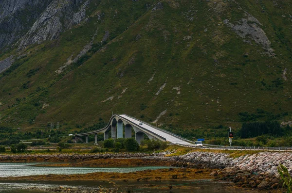 Most Fredvang Lofiten Ostrovy Norsko — Stock fotografie