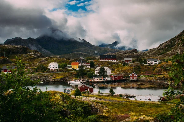 Прекрасний Вид Sund Гори Прибуття Островів Норвегії — стокове фото