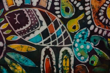 Balık, kurbağa yavrularını ve whitebaits, parça, sıcak batik, arka plan doku, ipek, soyut Sürrealizm art tarih el yapımı