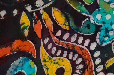 Kurbağa yavrularını ve whitebaits, parça, sıcak batik, arka plan dokusu, ipek, soyut Sürrealizm art tarih el yapımı