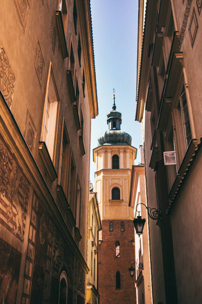View of St. Martin's Church from street, Warsaw, Poland