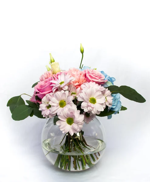 Bouquet Coloré Dans Pot Transparent Décoration Pour Mariage Sur Fond — Photo