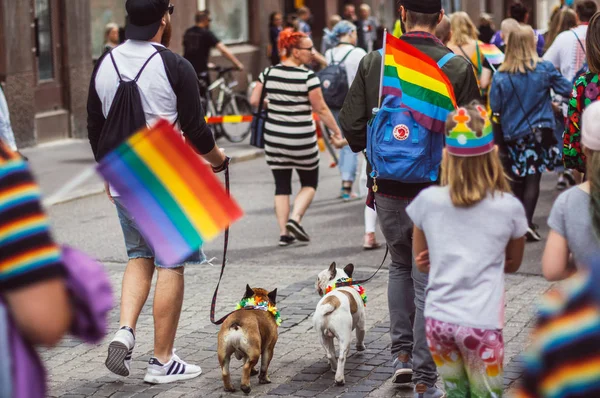 Helsinky Finsko Června 2018 Účastníci Psy Ulici Helsinky Pride Festival — Stock fotografie