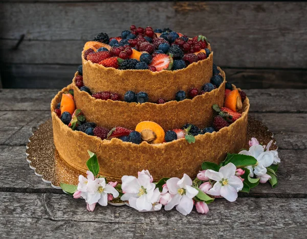 Bolo de queijo com frutas e bagas — Fotografia de Stock