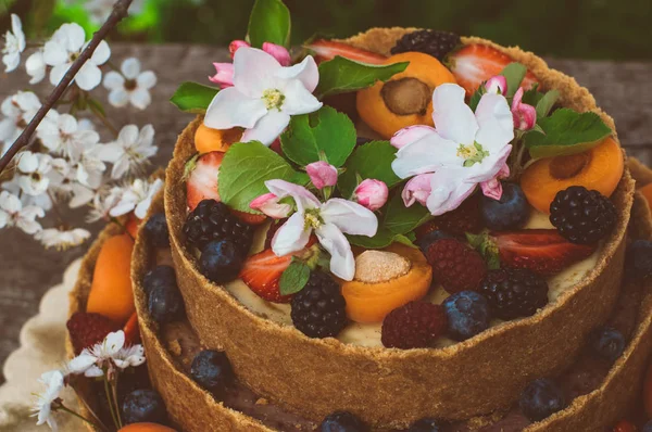 Bolo de queijo com frutas e bagas — Fotografia de Stock