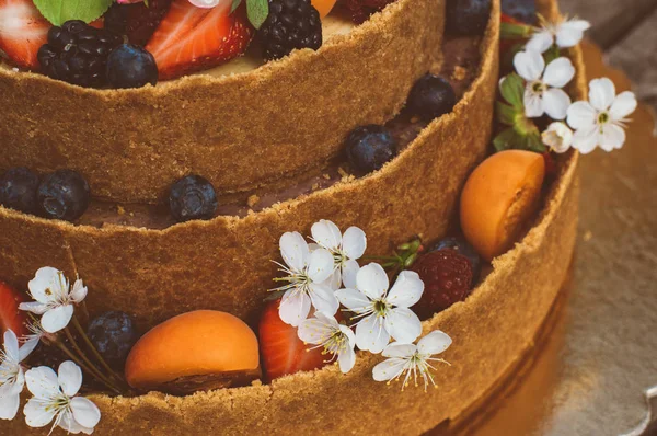 Bolo de queijo com frutas e bagas — Fotografia de Stock