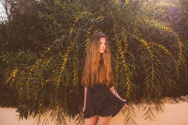 Retrato de mujer joven entre ramas de árbol — Foto de Stock