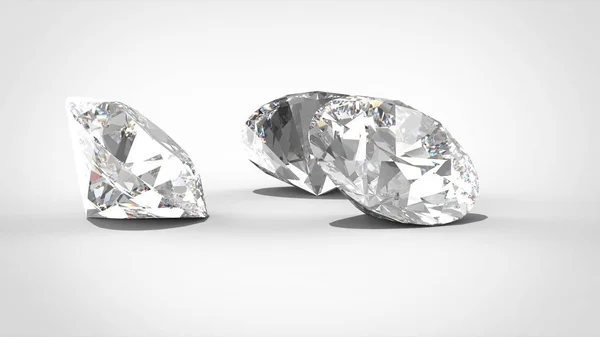 Diamantes de luxo em fundos whte profundidade de campo. Modelo de renderização 3D. Fundo branco isolado — Fotografia de Stock