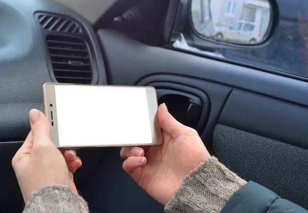 Mockup Image Hand Holding White Mobile Phone Blank White Screen — Stock Photo, Image