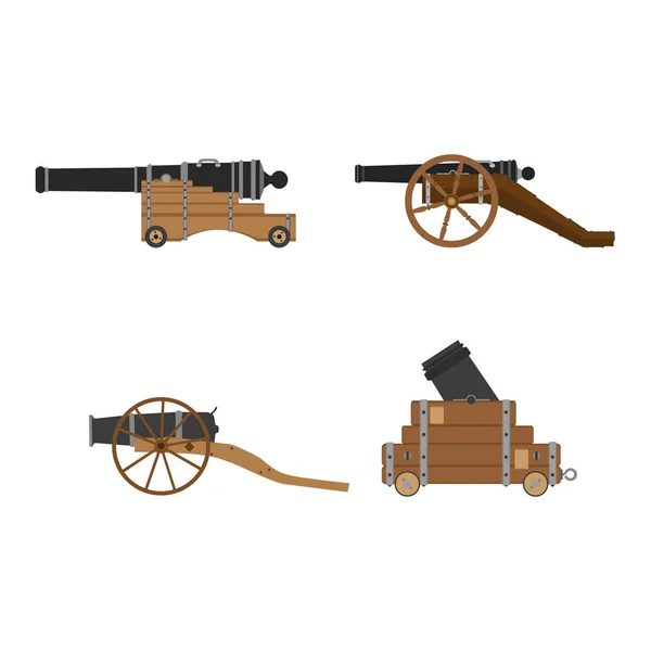 Medieval Artillery Cannon Set Vector Flat Illustration Design Concept Castillo — Vector de stock