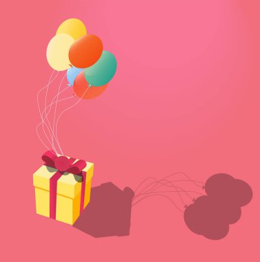 Renkli balonlar üzerinde hediye sinekleri vektör düz çizim tasarımı. Kutlama tebrik kartı yaratıcı.
