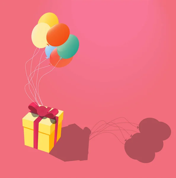 Cadeau Vole Sur Des Ballons Colorés Vecteur Plat Illustration Design — Image vectorielle