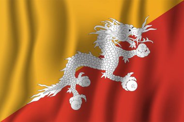 Bhutan gerçekçi dalgalanan bayrak illüstrasyon vektör. Ulusal ülke arka plan sembolü. Bağımsızlık günü.