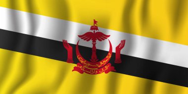 Brunei gerçekçi dalgalanan bayrak illüstrasyon vektör. Ulusal ülke arka plan sembolü. Bağımsızlık günü.