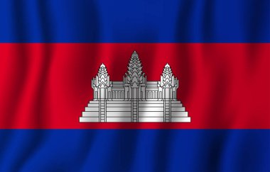 Kamboçya gerçekçi dalgalanan bayrak illüstrasyon vektör. Ulusal ülke arka plan sembolü. Bağımsızlık günü.