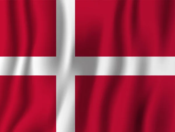 Danimarka Gerçekçi Dalgalanan Bayrak Illüstrasyon Vektör Ulusal Ülke Arka Plan — Stok Vektör