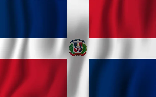 República Dominicana Realista Ondeando Bandera Vector Ilustración Símbolo Nacional Fondo — Archivo Imágenes Vectoriales