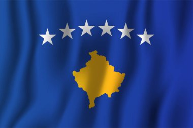 Kosova gerçekçi dalgalanan bayrak illüstrasyon vektör. Ulusal ülke arka plan sembolü. Bağımsızlık günü.