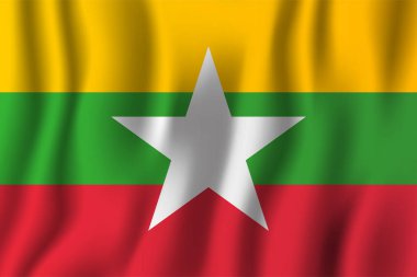 Myanmar gerçekçi dalgalanan bayrak illüstrasyon vektör. Ulusal ülke arka plan sembolü. Bağımsızlık günü.