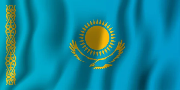 Kasachstan Realistisch Schwenken Flagge Vektor Illustration Nationales Hintergrundsymbol Unabhängigkeitstag — Stockvektor