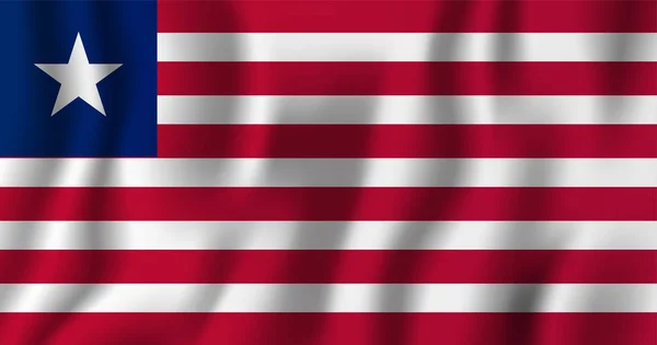 Liberia Realista Ondeando Bandera Vector Ilustración Símbolo Nacional Fondo Día — Vector de stock