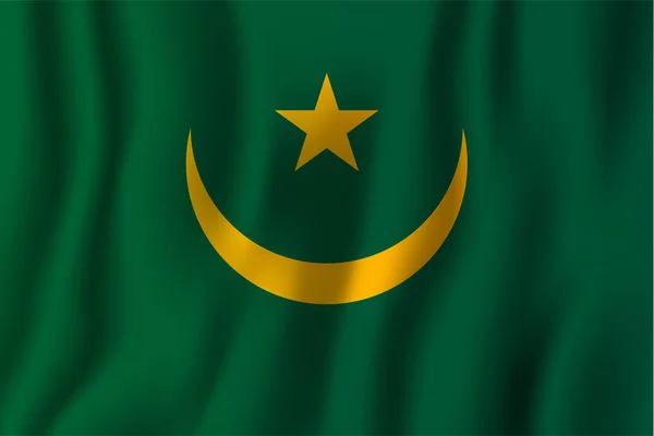 Mauritania Realista Ondeando Bandera Vector Ilustración Símbolo Nacional Fondo Día — Archivo Imágenes Vectoriales