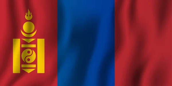 Mongolia Realistis Melambaikan Bendera Vektor Ilustrasi Simbol Latar Belakang Negara - Stok Vektor