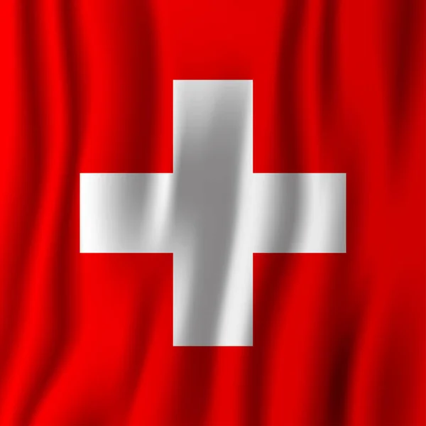 Svizzera Realistica Sventolando Bandiera Vettoriale Illustrazione Paese Nazionale Simbolo Sfondo — Vettoriale Stock