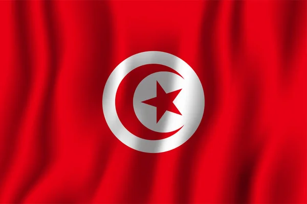 Tunisia Realistic Waving Flag Vector Illustration National Country Background Symbol — Stock Vector