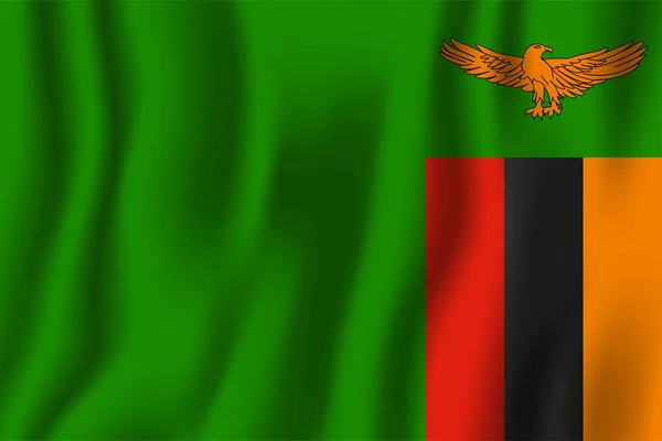 Zambia realista ondeando bandera vector ilustración. Nacional — Vector de stock