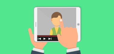 Blogger iletişim teknoloji iş sosyal medya abone. Yaşam tarzı video aygıtı takipçisi gibi izole. Simge videoblog banner içerik ekipman. Görünümünde vlog röportaj öğretici düz ekran.