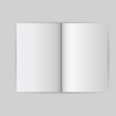 Kitap beyaz boş şablon nesnesi. İzole broşür vektör kadar sahte kapağı açın. Boşalt sayfa iş Kağıt arka plan. Temiz kitapçık Dergisi defter. Gerçekçi belge gri illüstrasyon kavramı.