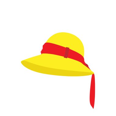 Bayan moda şapka tasarımı. Zarif kadın plaj accessorry izole. Kadın retro giysiler grafik sanatı. Modern elbise sembolü düz siluet. Trendy Yaz şık simge yüz. Kıyafet seksi illüstrasyon.