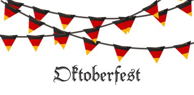 Oktoberfest tatil bira resimde arka plan. Bavyera Münih olay Festival Alman izole beyaz dekorasyon. Cam karnaval davet vektör parti şablonu. Sonbahar yazı fest poster afiş.