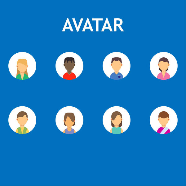Avatar business isolated set symbol vector flat icon. People sign user portrait character face. Male, femal profile head style cartoon. Cute person group graphic design. Happy photo member diverse.