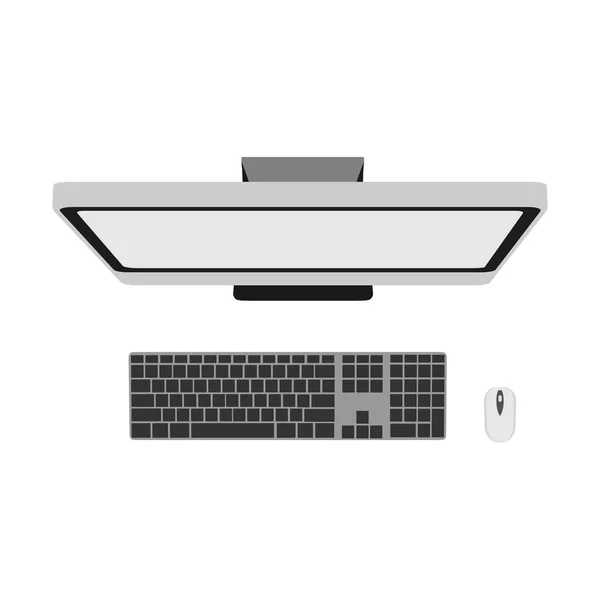 电脑顶视技术商务办公设计背景 以上白色屏幕 矢量对象 桌面表图标监视器隔离的插图平面 使用键盘将特写颜色留空 — 图库矢量图片