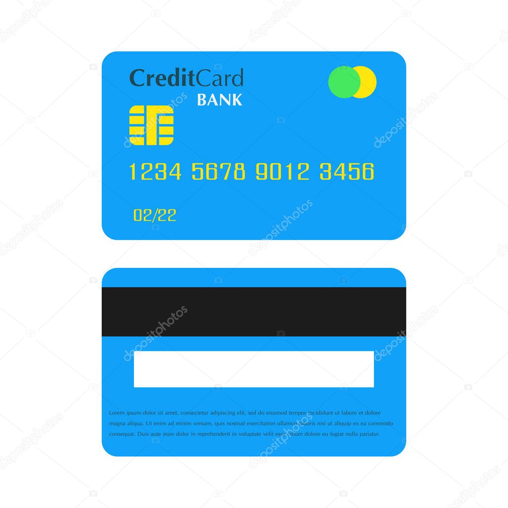 Credit bank card payment. Business debit money vector currency commerce icon. Purchase cash design with chip. Plastic isolated finance illustration. Gold custimer account security service sign.