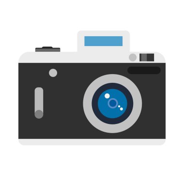 Fotoğraf kamerası ön görünüm fotoğraf işareti. Düz vektör cihazı ico