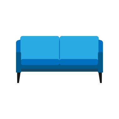 Kanepe dekorasyon oturma odası tarzı ön görünüm vektör simgesi. Perso