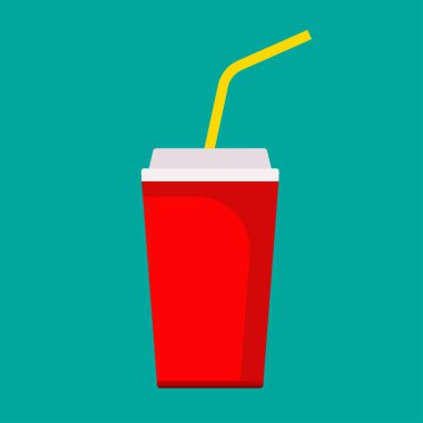 Soda cup fresh sweet red flat container cartoon drink. Unhealthy clipart