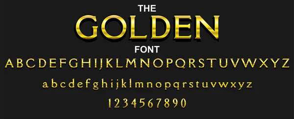 Golden font and alphabet with numbers. Vector typography letter — Stock Vector