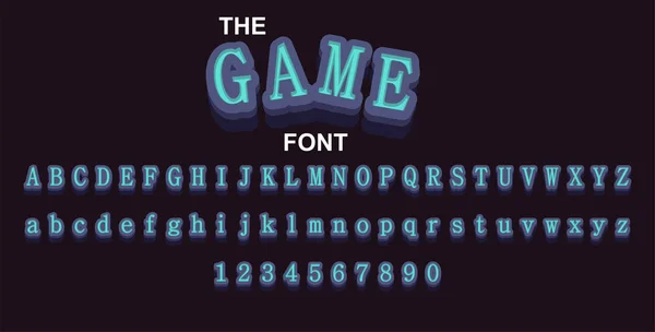Game font and alphabet with numbers. Vector typography letter de — Stock Vector