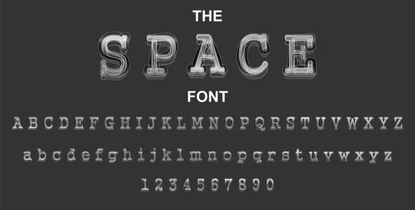 Caratteri spaziali e alfabeto con numeri. Lettera tipografica vettoriale d — Vettoriale Stock