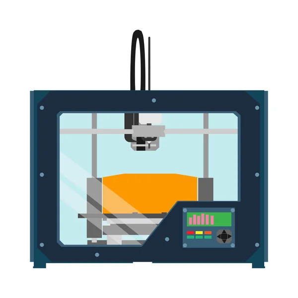 Attrezzatura stampante 3D strumento dispositivo industriale. Icona vettoriale piatta ma — Vettoriale Stock