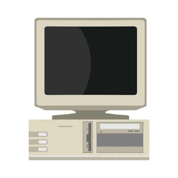 Retro-Computer-Frontansicht Gerät Ausrüstung flache Vektor-Symbol. 90er Jahre — Stockvektor