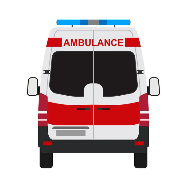 Ambulancia van vista trasera vector plano. Ayuda de emergencia auto rojo tra — Vector de stock