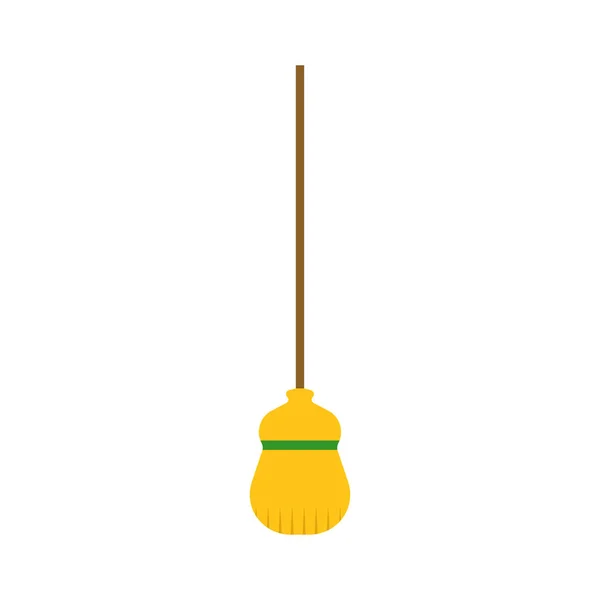 Equipo de escoba herramienta trabajo doméstico del mundo doméstico. Mango amarillo madera — Vector de stock