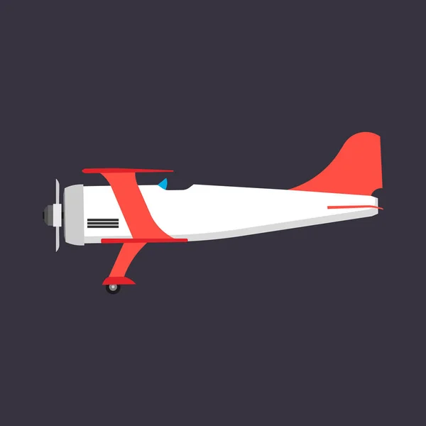 Biplan rouge vue de côté vectoriel icône de transport. Aile moteur ve — Image vectorielle