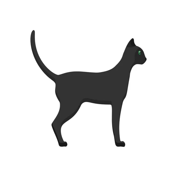 Vista lateral del gato icono del vector animal ilustración de dibujos animados. Mascota negra — Vector de stock